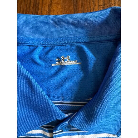 Under Armour Blue & White Striped Activewear Polo Shirt Men's XXL Golf Casual - Picture 2 of 7